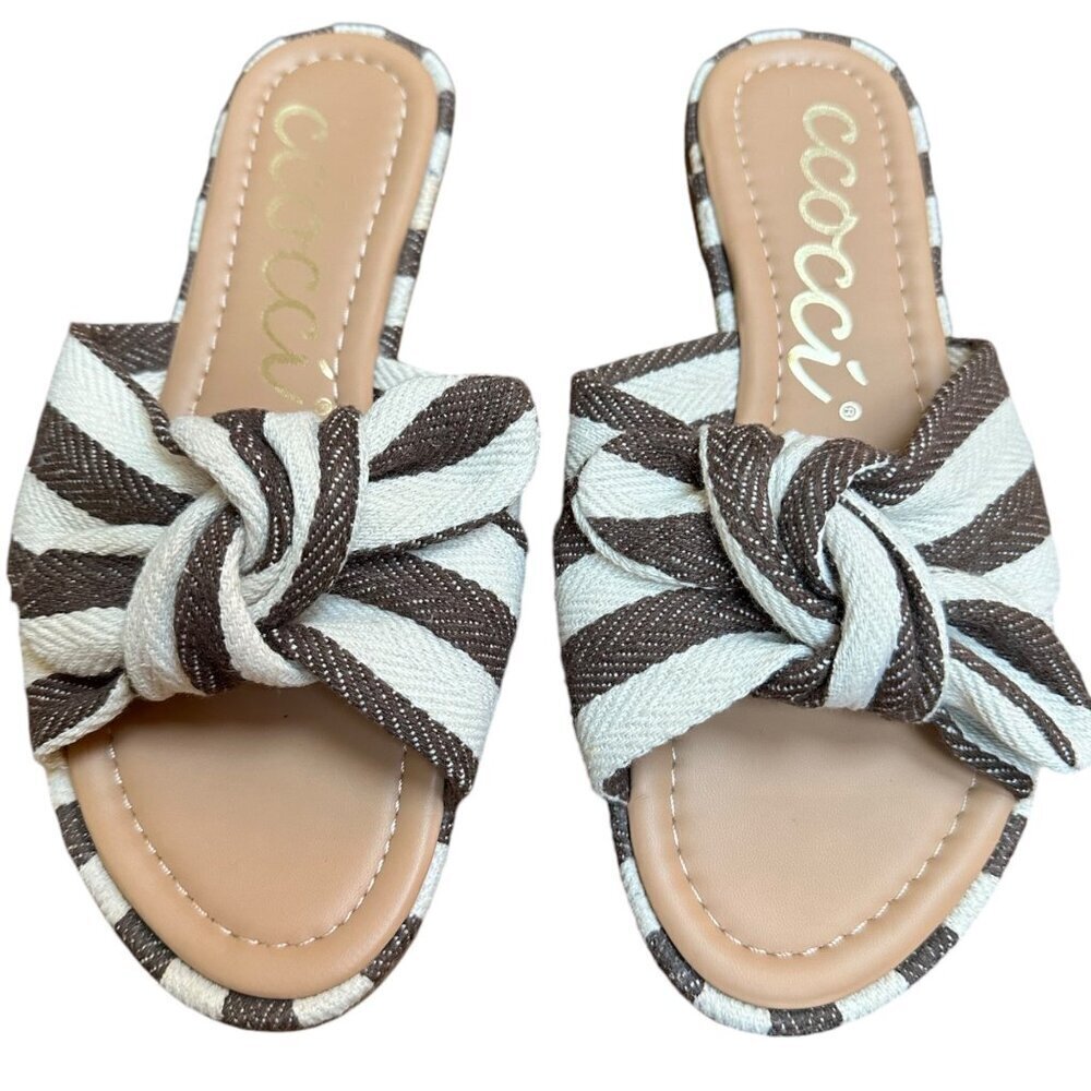 Ccocci Rachael Knotted Striped Slip-On Sandals Brown‎ & White Women's Size 6.5